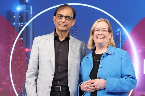 Bhikhu Patel, from the Shanta Foundation, with Professor Evelyn Welch